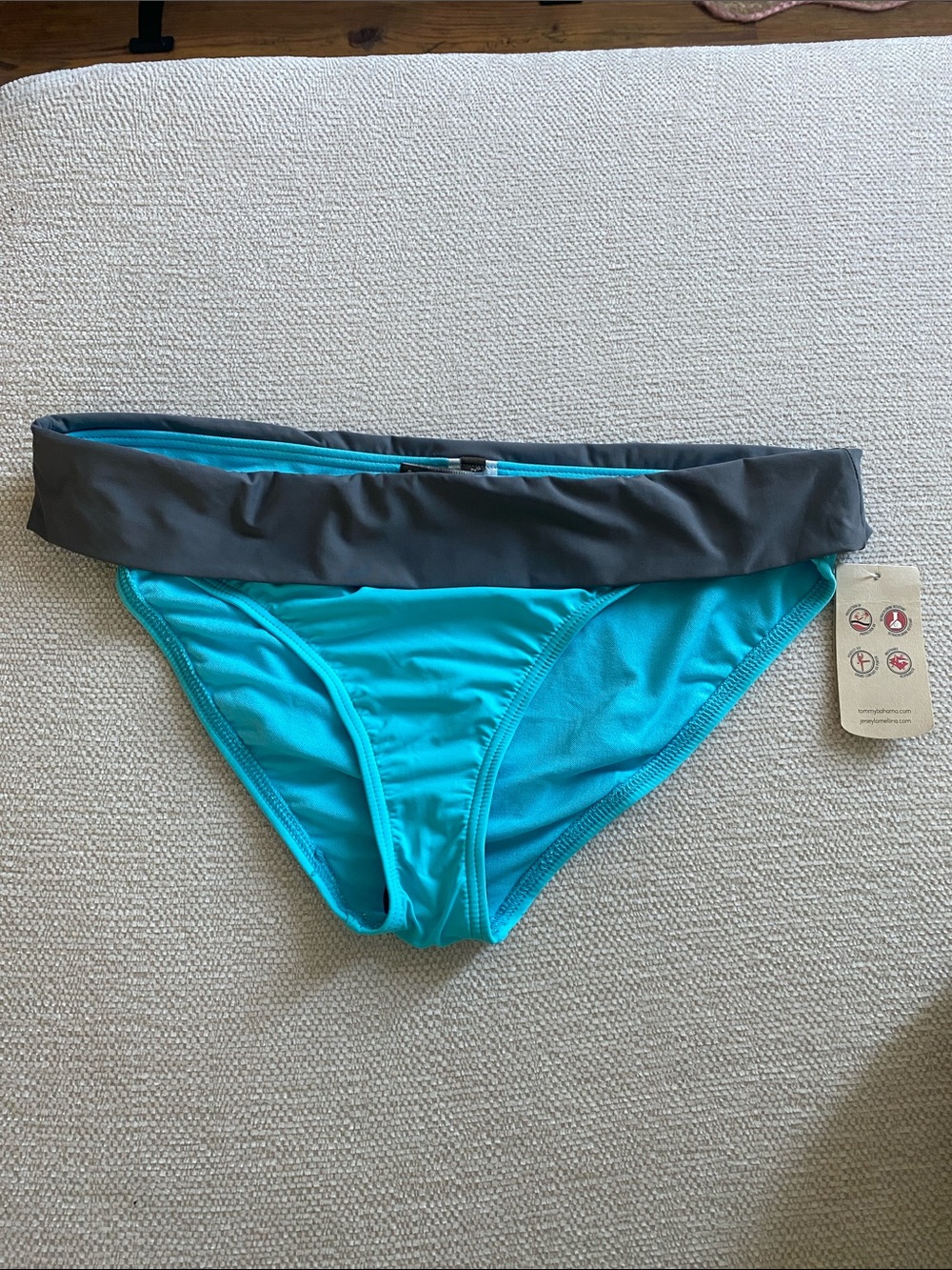 Tommy Bahama Teal Bikini Bottom with Charcoal Fold-Over Waistband